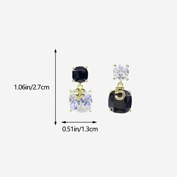 Crystal Number 5 Gold Drop Mismatched Earrings - Picture 8 of 16